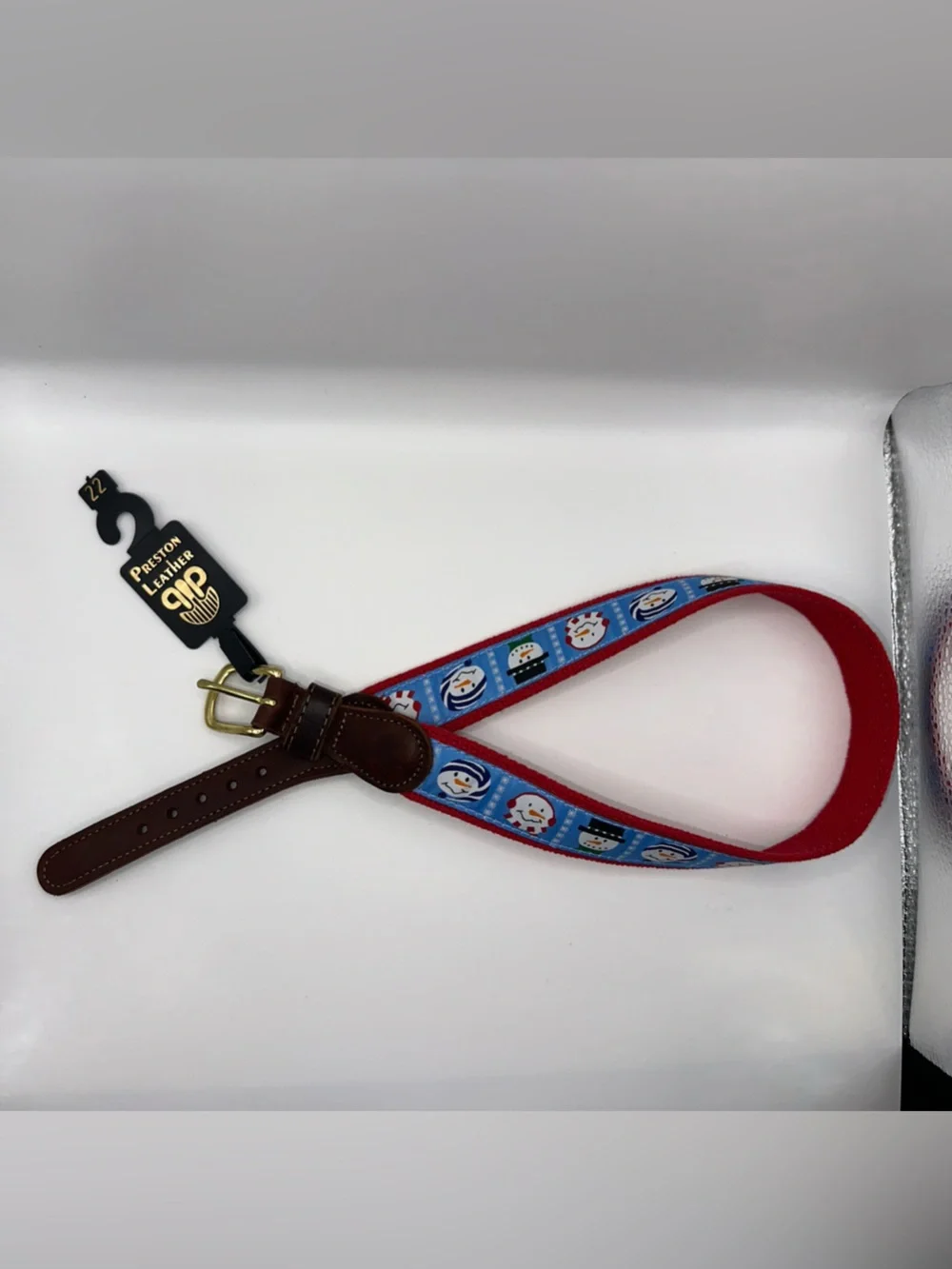 Preston Leather Snowman Holiday Belt Solid Brass Buckle Kids Size 22 Made in USA